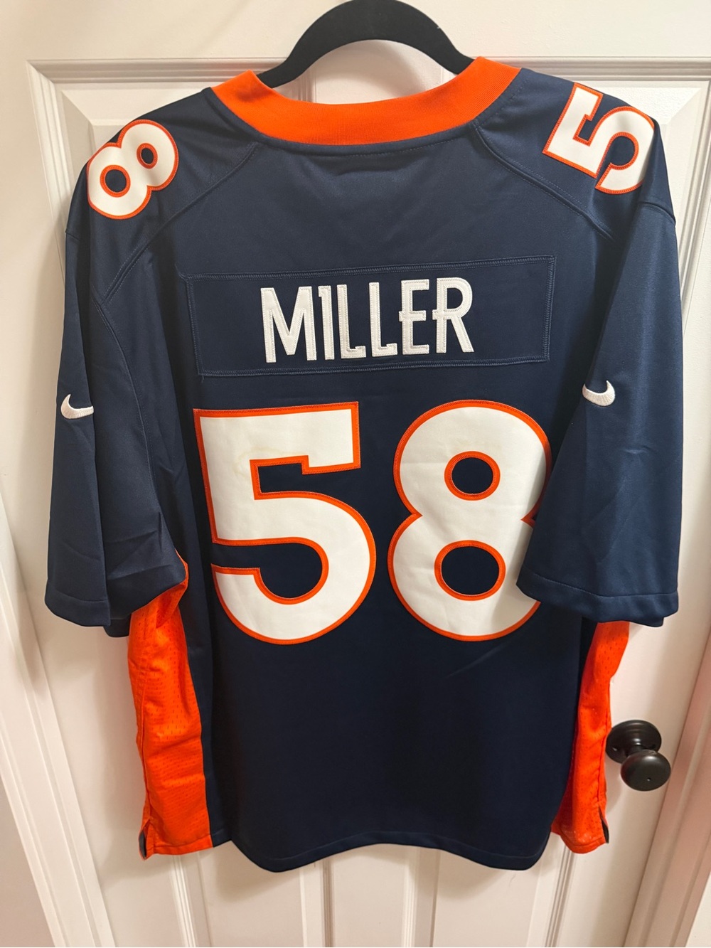 Nike Men’s Navy and Orange Miller #58 Football Jersey